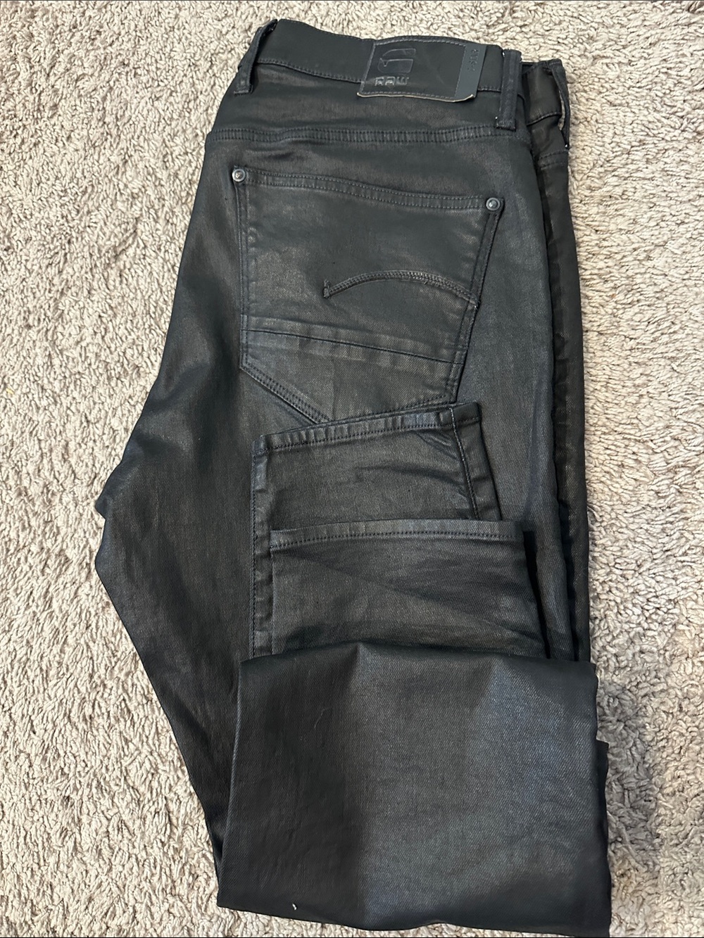 G-Star RAW Men’s Revend Skinny Coated Black Waxed Denim Jeans 38x34